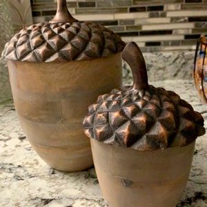 2Piece Naleigh Aluminum&Wood Decor Acorns Set